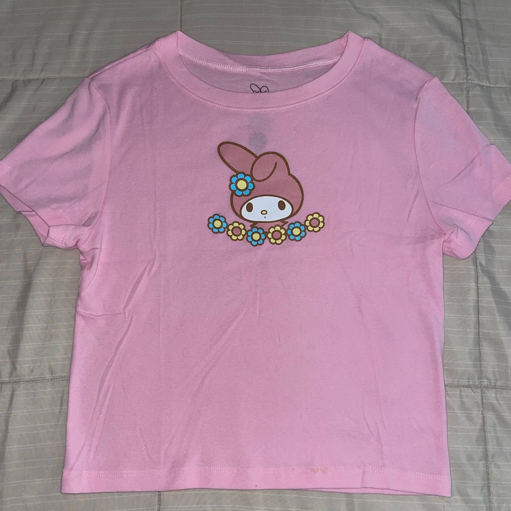 Sanrio Pink Short Sleeve Tee with My Melody and Flowers